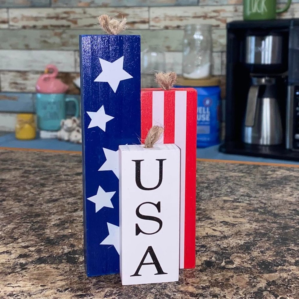 USA Patriotic Fireworks Wood 3-pc Block Set